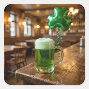 Adesivo Quadrado Cerveja Verde e Balão do Dia de São Patrício