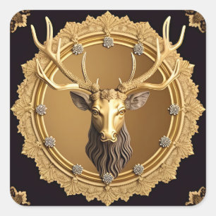 Adesivo Quadrado Cervo Dourado Símbolo Real da Natureza Arte
