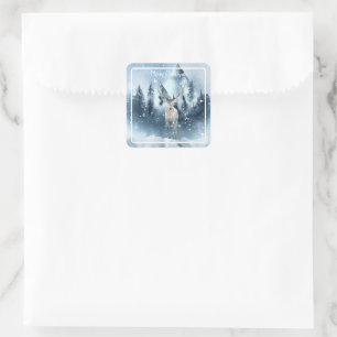 Adesivo Quadrado Cervo em aquarela e floco de neve personalizado fé