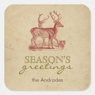 Adesivo Quadrado Cervos do natal vintage dos cumprimentos da