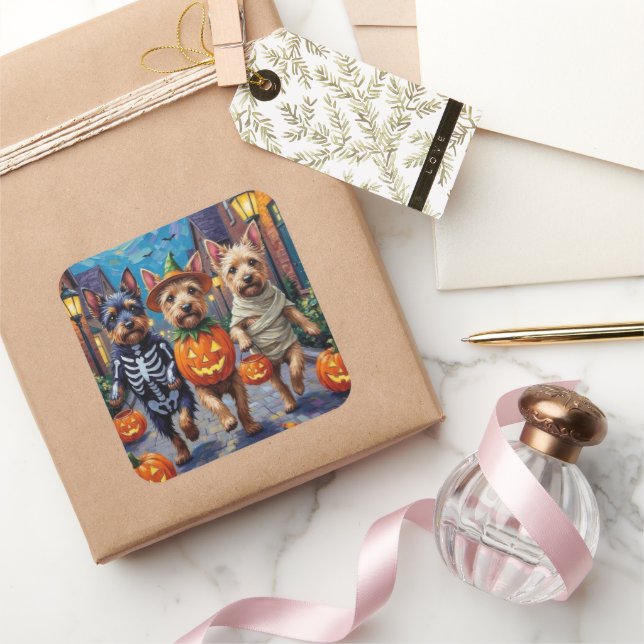 Adesivo Quadrado Cesky Terrier Trick-or-Tratating Halloween Costume (Presentear)