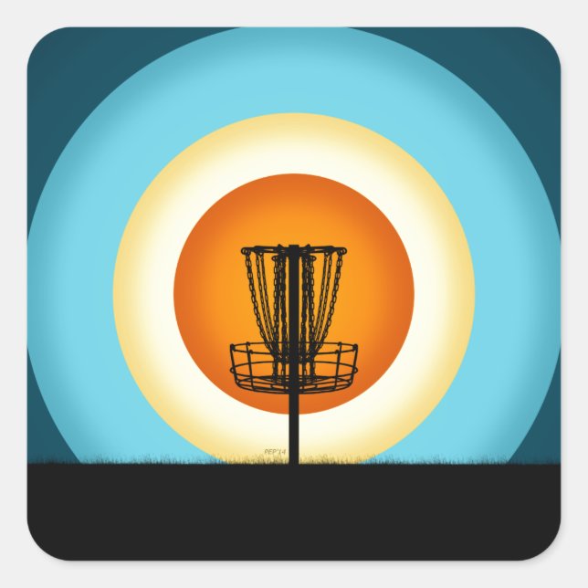Adesivo Quadrado Cesta Colorida de Golfe de Disco (Frente)