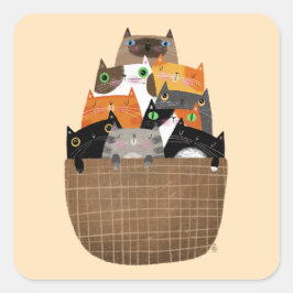 Adesivo Quadrado Cesta de Kittens
