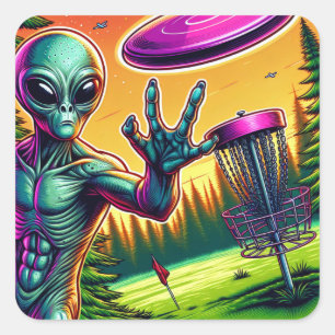 Adesivo Quadrado Cesto de pinos de golfe do disco alienígena