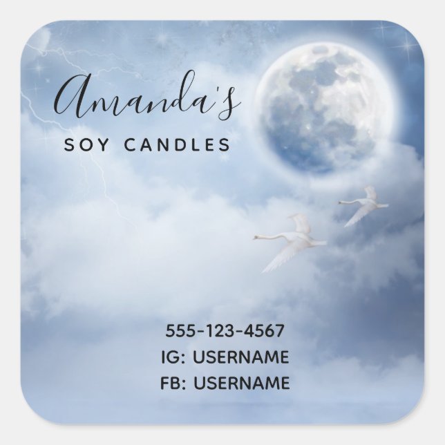 Adesivo Quadrado Céu Azul Mágico com Swans Voadores (Frente)