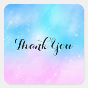 Adesivo Quadrado Céu Gradiente de Pastel Rosa e Azul Obrigado