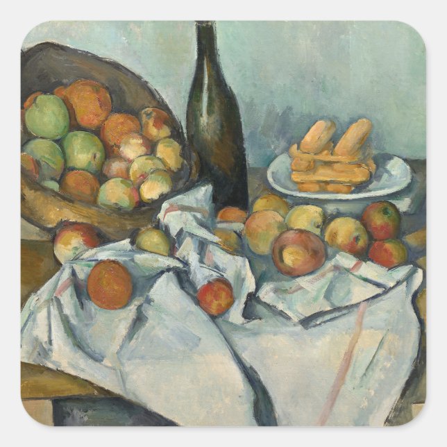 Adesivo Quadrado Cezanne Basket Apple Impressionismo Arte (Frente)