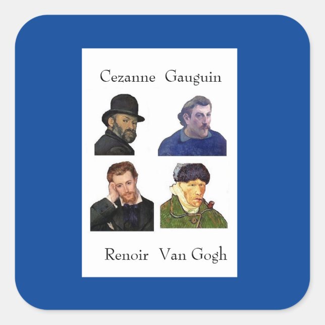 Adesivo Quadrado Cezanne, Gauguin, Renoir, Van Gogh (Frente)