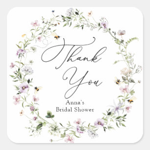 Adesivo Quadrado Chá de Bebê Abelha e Flor de Lavanda Nupcial