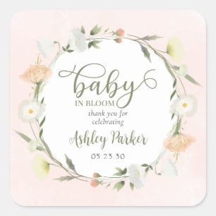 Adesivo Quadrado Chá de Bebê Baby In Bloom Wildflower Obrigado