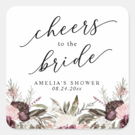 Adesivo Quadrado Chá de Bebê Boho Floral Borgonha