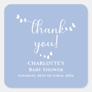 Adesivo Quadrado Chá de Bebê com Caligrafia de Borboleta Minimalist