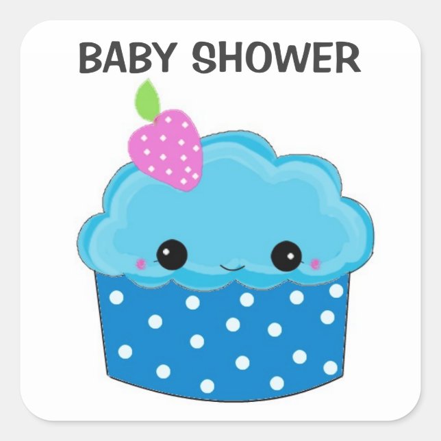 Adesivo Quadrado Chá de Bebê de Cupcake Azul (Frente)