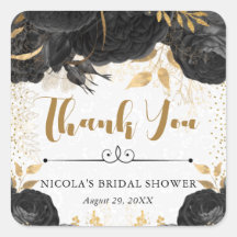 Chá de Bebê de Flores Preto e Dourado em Aquarela