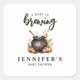 Adesivo Quadrado Chá de Bebê de Halloween 'Baby Is Brewing'