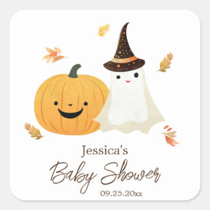 Adesivo Quadrado Chá de Bebê de Halloween Little Boo