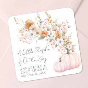 Adesivo Quadrado Chá de Bebê do Abóbora Rosa Flor Silvestre