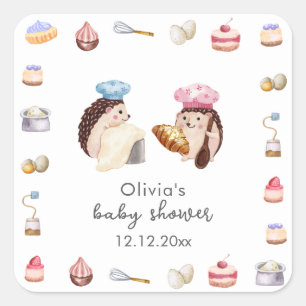 Adesivo Quadrado Chá de Bebê do Chef Hedgehogh Fofo e Caprichoso