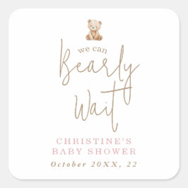 Adesivo Quadrado Chá de Bebê do Ursinho com Aquarela Minimalista