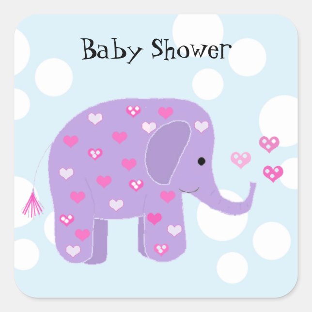 Adesivo Quadrado Chá de Bebê Elefante Bebê Fofo (Frente)