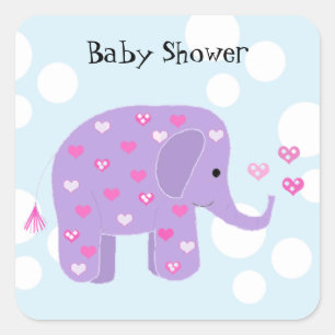 Adesivo Quadrado Chá de Bebê Elefante Bebê Fofo