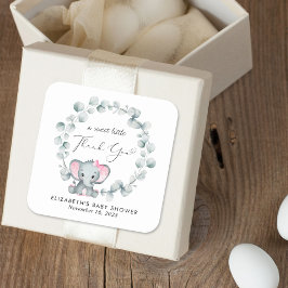Adesivo Quadrado Chá De Bebê Elefante Bonito Obrigado