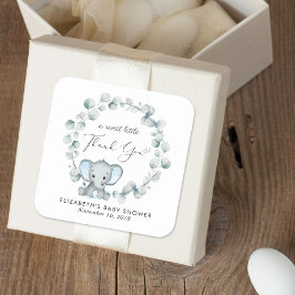 Adesivo Quadrado Chá De Bebê Elefante Bonito Obrigado