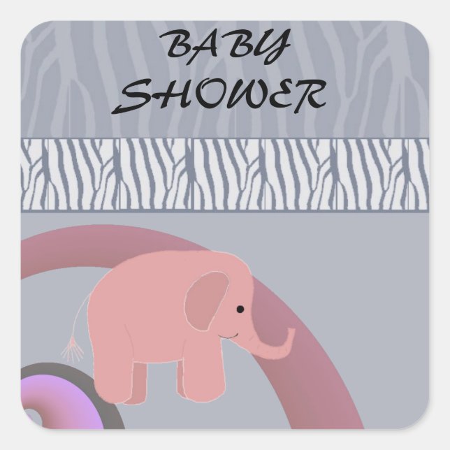 Adesivo Quadrado Chá de Bebê Elefante Rosa (Frente)