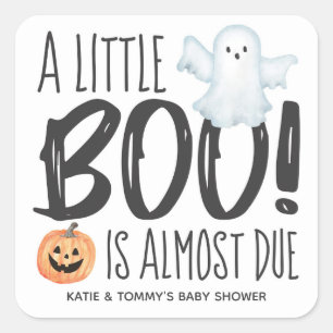 Adesivo Quadrado Chá de Bebê Fantasma Abóbora de Halloween