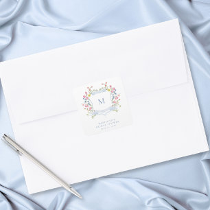 Adesivo Quadrado Chá de Bebê Flor de Campo Pastel Azul Elegante