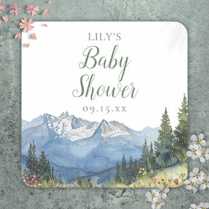 Adesivo Quadrado Chá de Bebê Flor Silvestre Montanhosa Aquarela Mod