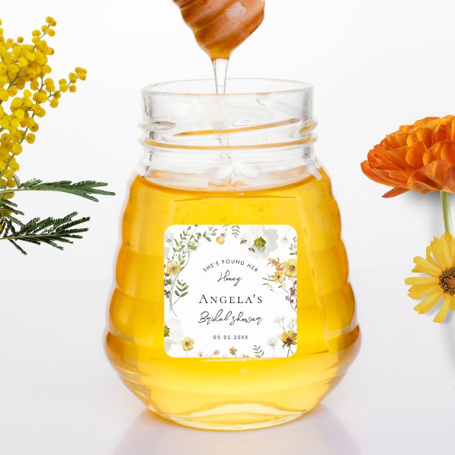 Adesivo Quadrado Chá de Bebê Floral Amarelo Mel Ela Encontrou (Criador carregado)