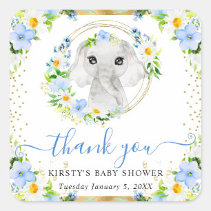 Adesivo Quadrado Chá de Bebê Floral Elefante Cute Jungle Aquarela