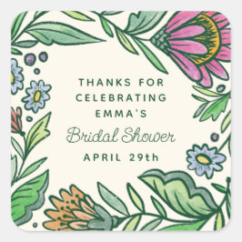 Adesivo Quadrado Chá de Bebê Floral Folclórico Escandinavo Artístic