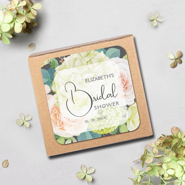 Adesivo Quadrado Chá de Bebê Flores de Jardim Românticas (Romantic Garden Flowers Bridal Shower Square 3" Stickers)