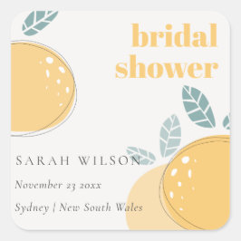 Adesivo Quadrado Chá de Bebê Fofo Abstrato de Limão Frutado Ousado 