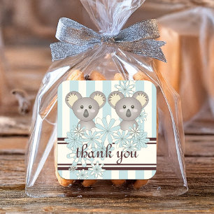 Adesivo Quadrado Chá de Bebê Gêmeos Meninos / Aniversário Koala Obr