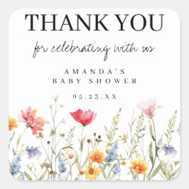 Adesivo Quadrado Chá de Bebê Gratidão Flor Silvestre