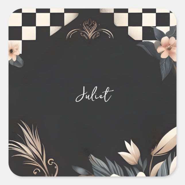 Adesivo Quadrado Chá de Bebê Ilustrado Criativo Estúdio Retro (Frente)