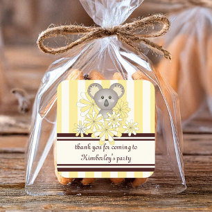 Adesivo Quadrado Chá de Bebê Koala Amarelo / Favor de Aniversário