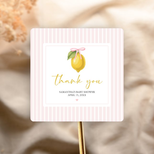 Adesivo Quadrado Chá de Bebê Lemon Ciao (Lemon Ciao Baby Shower Sticker)