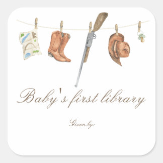 Adesivo Quadrado Chá de bebê Little Hunter Baby - primeira bibliote