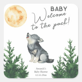 Adesivo Quadrado Chá de Bebê Lobo em Aquarela 