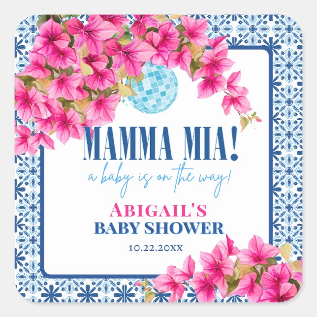 Adesivo Quadrado Chá de Bebê Mamma Mia (Frente)