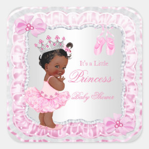 Adesivo Quadrado Chá de Bebê Menina Princesa Rosa Bailarina Étnico