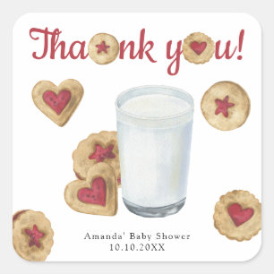 Adesivo Quadrado Chá de bebê Milk and Cookies Obrigada