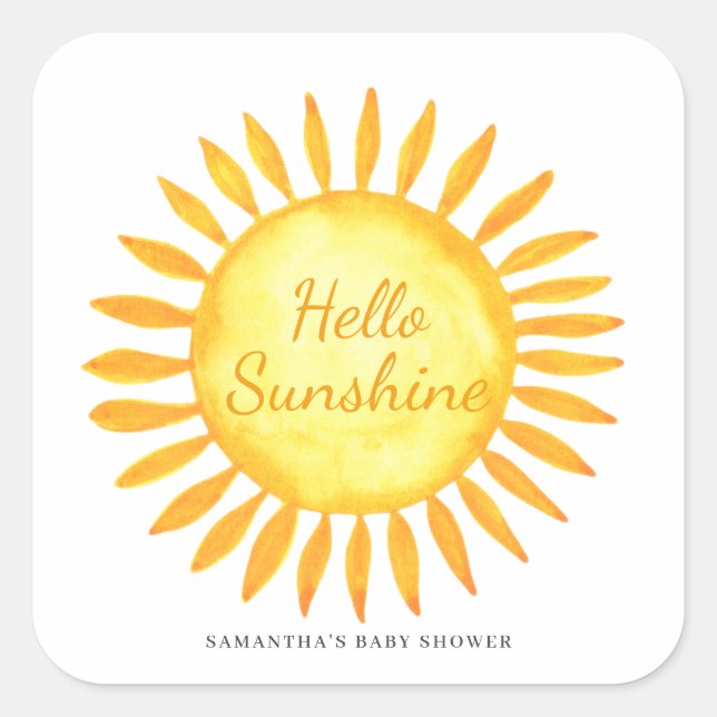 Adesivo Quadrado Chá de Bebê Neutro Olá Sunshine (Frente)
