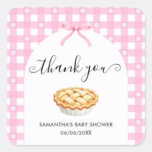 Adesivo Quadrado Chá de Bebê Pink Coquette Pie Obrigada
