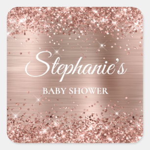 Adesivo Quadrado Chá de Bebê Rose Gold Brilhante