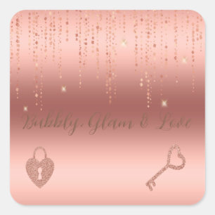 Adesivo Quadrado Chá de Bebê Rose Gold Confetti